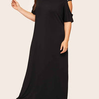 Plus Size Off Shoulder Letter Print Black Maxi woman Dress