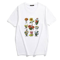 Summer Women's Solid Color Plant Flower Print Short Sleeve T-Shirt Top