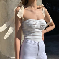 Bow Straps Solid Color Tank Womens Summer Tops