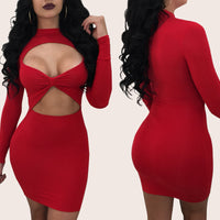 Night Dress Women's Solid Color Sexy Hollow Out Hip Wrap Long Sleeve Dress