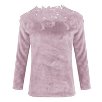 Women's Solid Lace Stitched Long Sleeved Top Bottom Shirt