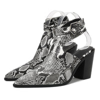 Women's Shoes Pointed Snake Skin Thick Heel Shoes