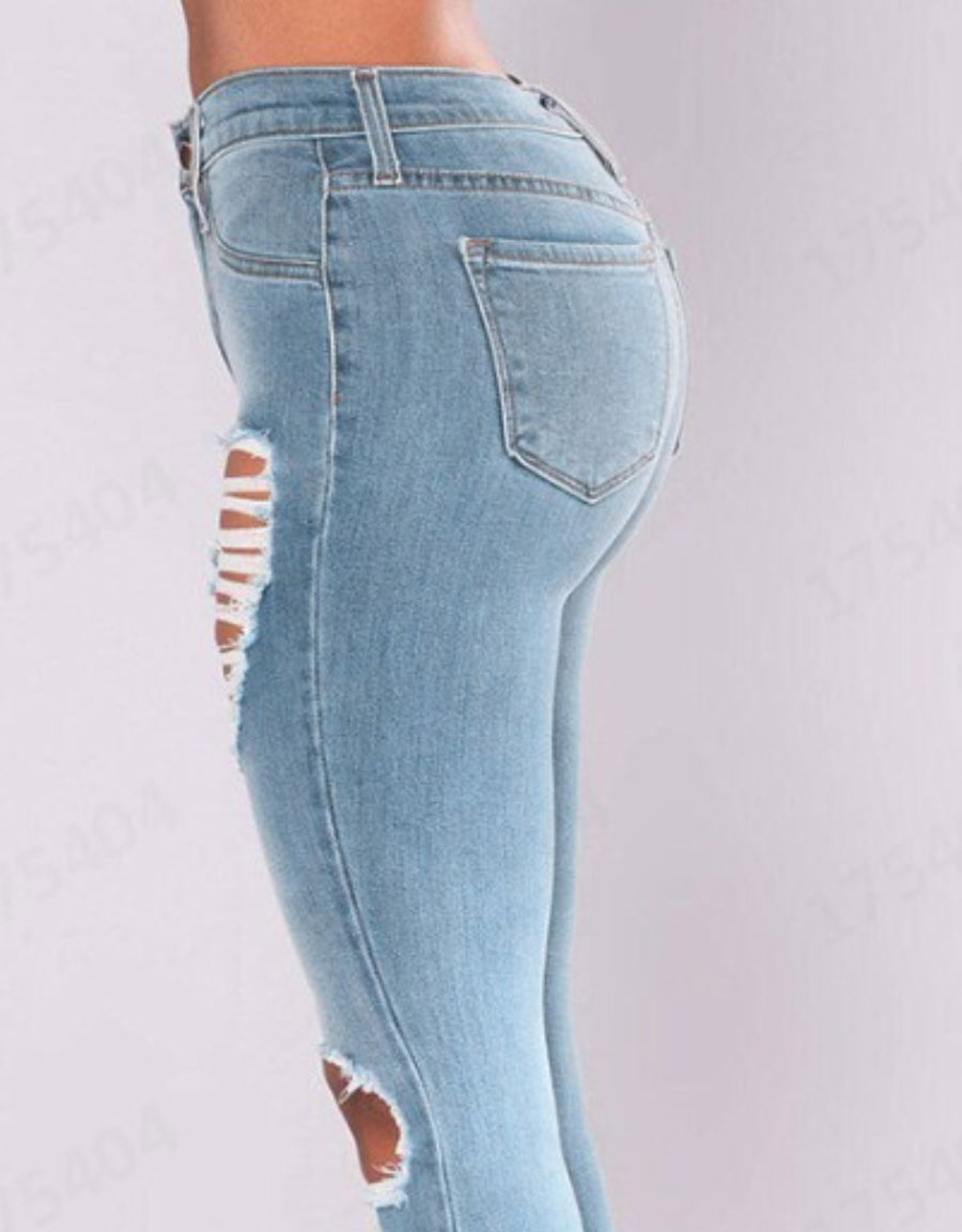 High-waisted Buttocks Stretchy Ripped Pencil Jeans Women Plus Size