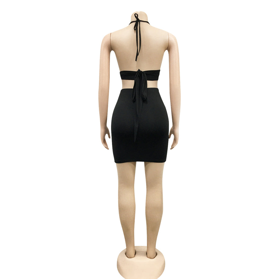 Cross Straps Backless Women's Two-piece Dress and Skirt