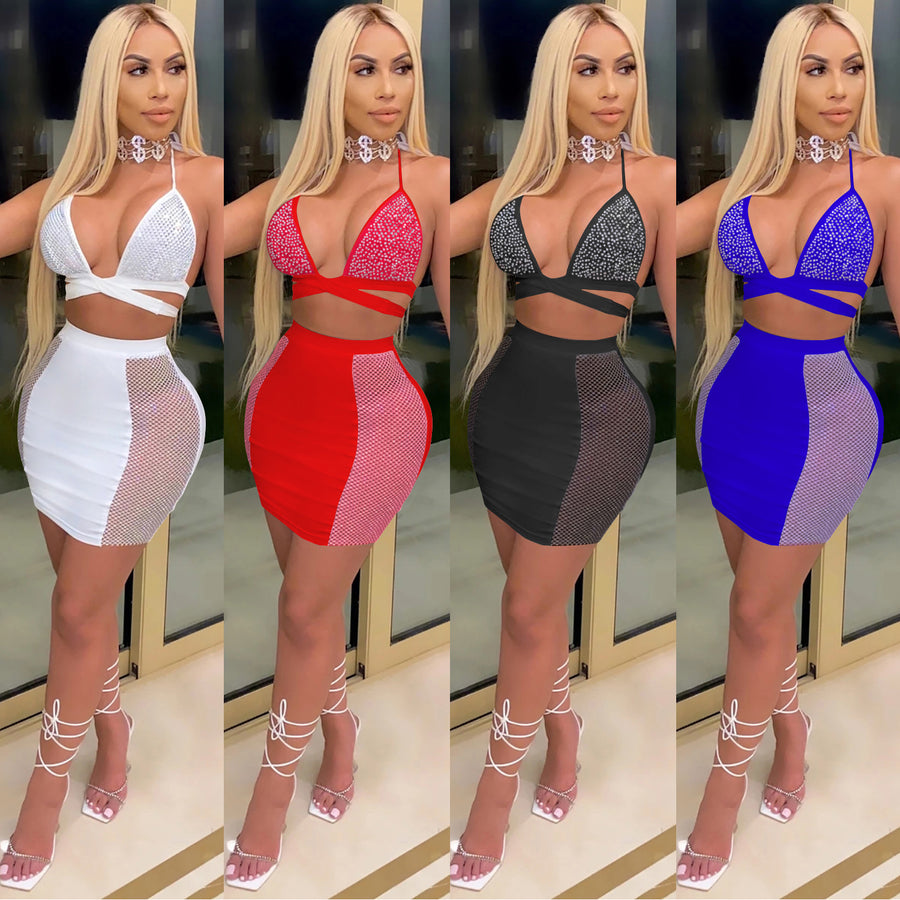 Cross Straps Backless Women's Two-piece Dress and Skirt