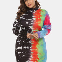 Plus Woman Size Woman Mock Nekc Tie-Dye Graffiti Tee Dress