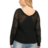 Plus Woman Size Woman V-Neck Cutout Ribbed Knitted Tee