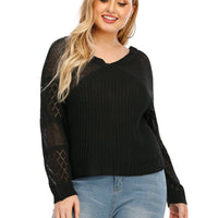 Plus Woman Size Woman V-Neck Cutout Ribbed Knitted Tee