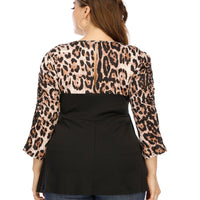 Plus Woman Size Woman Square Collar Leopard Spliced Peplum Top