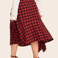 Plus Woman Size Woman Asymmetrical Hem Buffalo Plaid Skirt