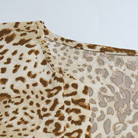 Plus Woman Size Woman Lantern Sleeve Notch Collar Leopard Peplum Blouse