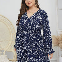 Plus Woman Size Woman Ruffle Sleeve Dots Print Layered Dress