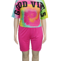 Plus Woman Size Woman Good Vibes Tie-Dye Top &Amp; Shorts Set