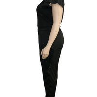Plus Woman Size Woman Flutter Sleeve Top &Amp; Fungus Trim Pants Black Outfit