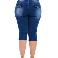 Plus Woman Size Woman Decor Button Ripped Denim Shorts