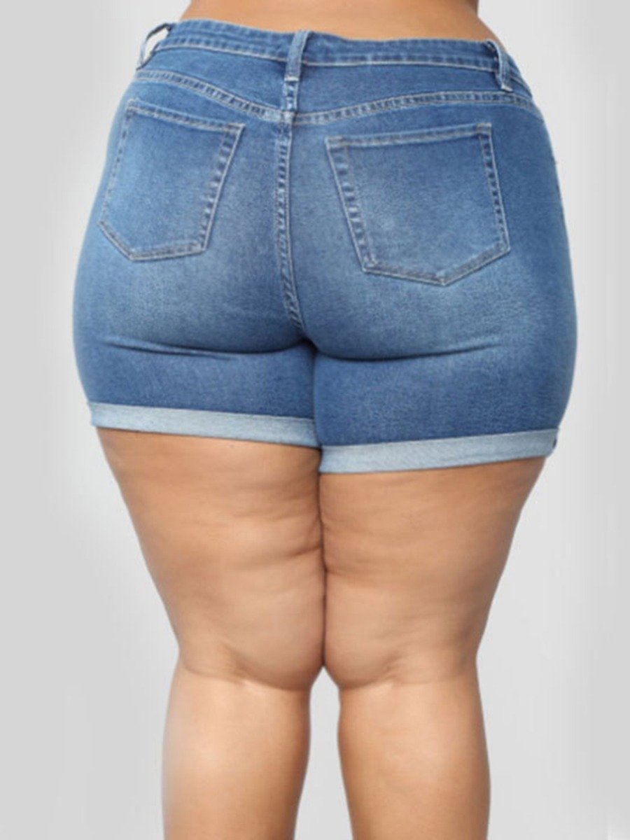 Plus Woman Size Woman Rolled Hem Booty Lifting Denim Shorts