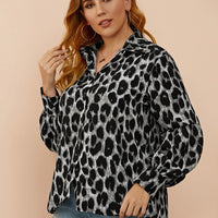 Plus Woman Size Woman Lantern Sleeve Leopard Shirt