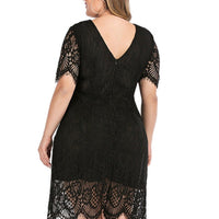 Plus Woman Size Woman Short Sleeve Lace Black Dress