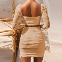 Long-sleeved Women Low-cut Pleated Two-piece Dress