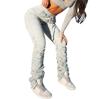 Women‘s Pants Lace-up Solid Color Pleated Sweatpants