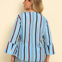 Plus Woman Size Woman Contrast Color Belted Stripe Shirt