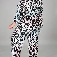 Plus Woman Size Woman Leopard Print Drawstring Top And Pants Set