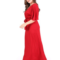 Plus Woman Size Woman Cape Sleeve V-Neck Belted Dress