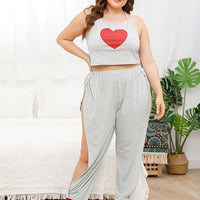 Plus Woman Size Woman Love Heart Nightwear Set Camisole With Split Pants