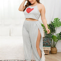Plus Woman Size Woman Love Heart Nightwear Set Camisole With Split Pants