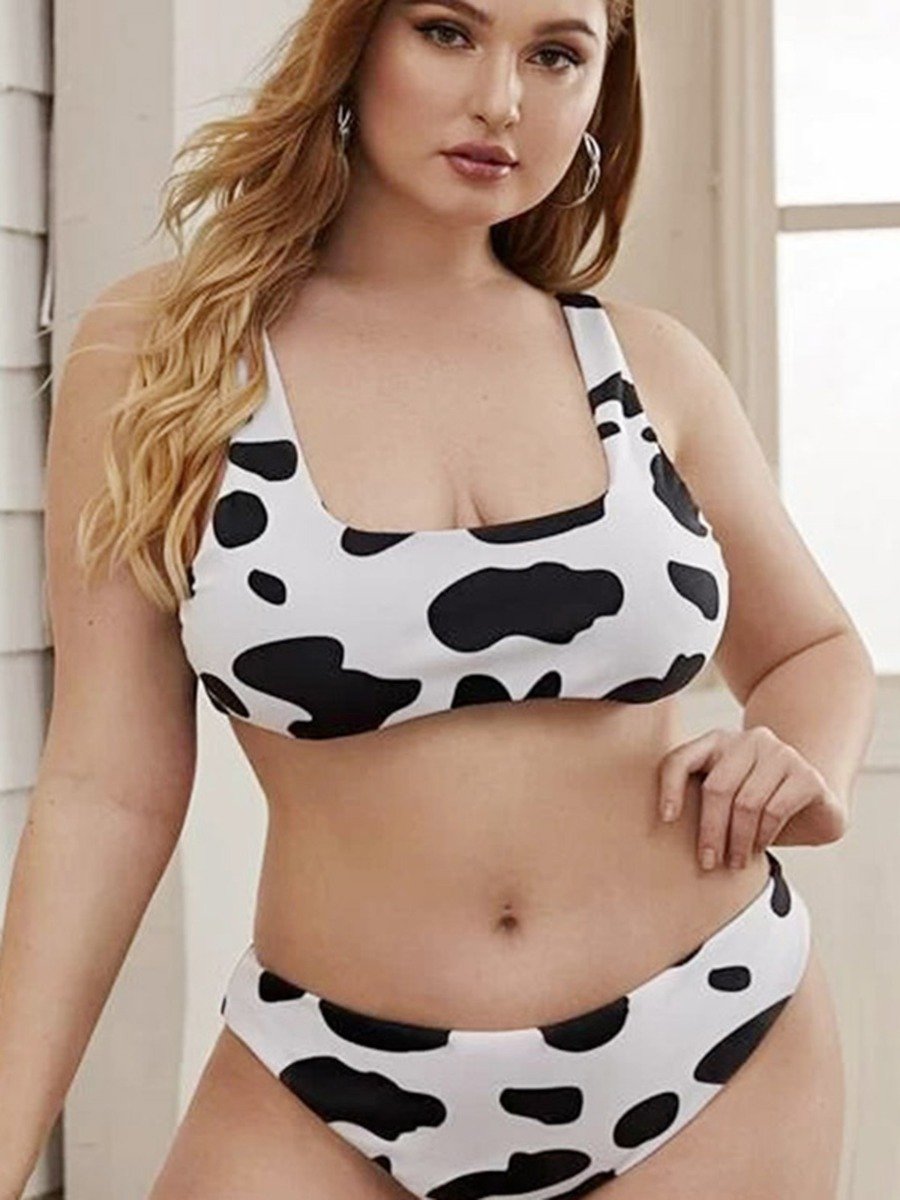 Plus Woman Size Woman Cow Print Bikini Swimsuit