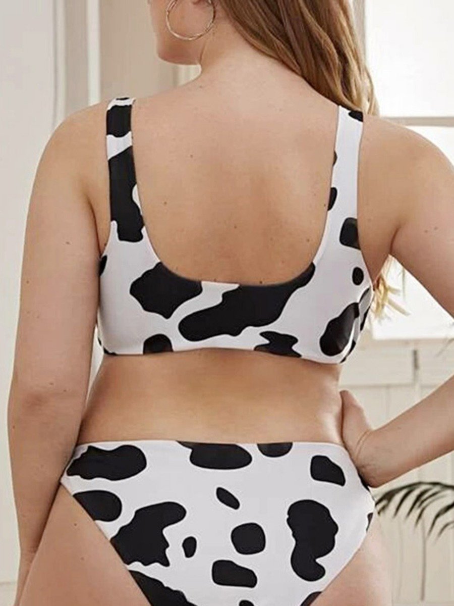 Plus Woman Size Woman Cow Print Bikini Swimsuit
