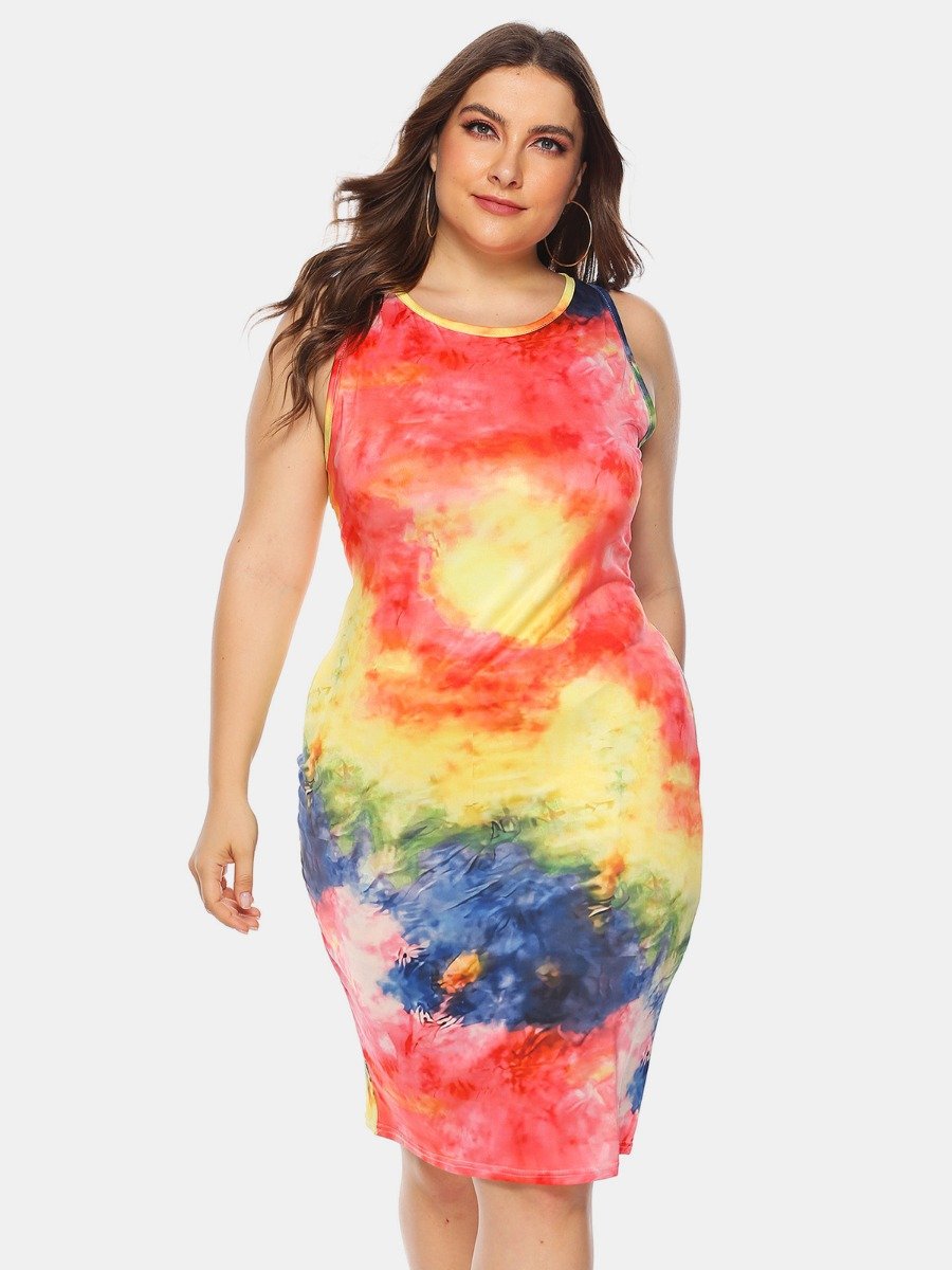 Plus Woman Size Woman Tie-Dye Bodycon Tank Dress