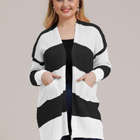 Plus Woman Size Woman Colorblock Stripe Knitted Cardigan