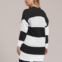 Plus Woman Size Woman Colorblock Stripe Knitted Cardigan