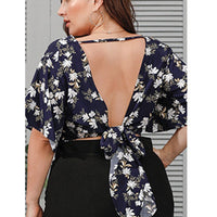 Plus Woman Size Woman Tied Backless Floral Blouse