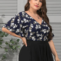Plus Woman Size Woman Tied Backless Floral Blouse