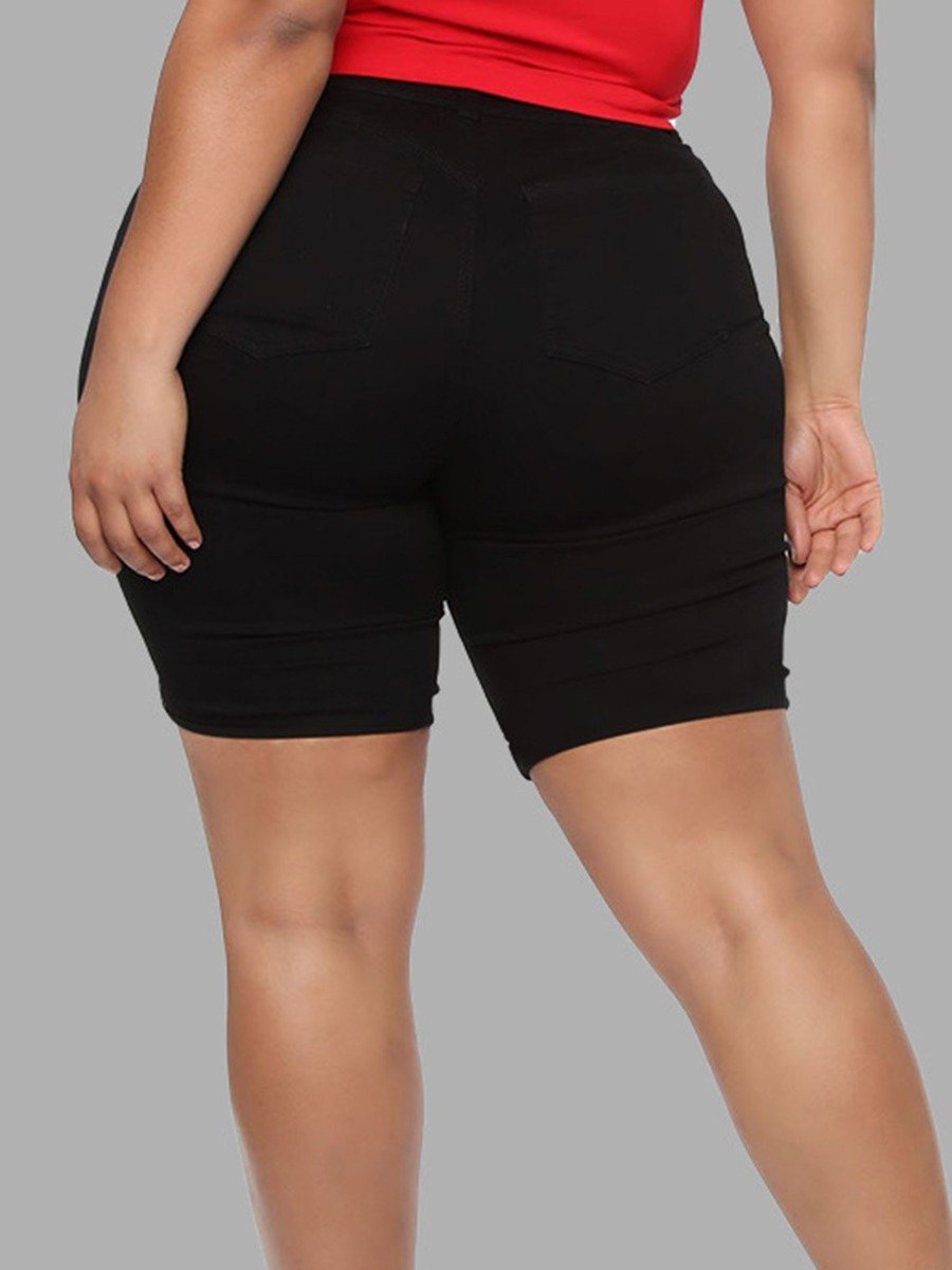 Plus Woman Size Woman Ripped Black Denim Shorts