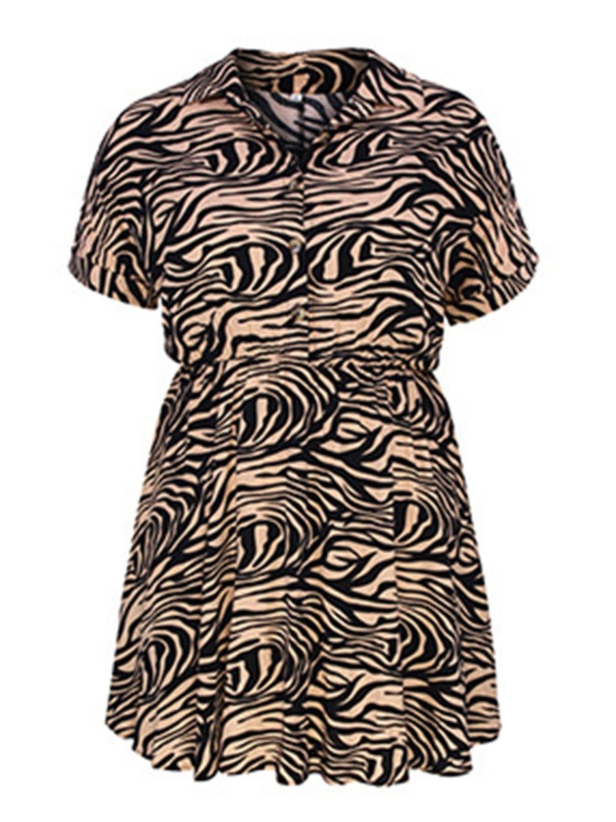 Plus Woman Size Woman Zebra Stripe Pattern Shirt Dress