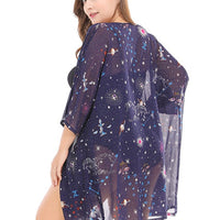 Plus Woman Size Woman Starry Pattern Beachwear Sheer Cover Up Kimono