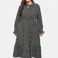 plus size womens  Bowtie Neck Dots Print Flounce Dress