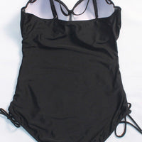 Plus Woman Size Woman Lace-Up Black Suspender Swimsuit