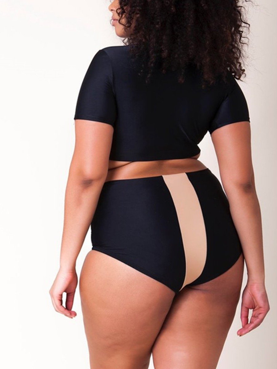 Plus Woman Size Woman Colorblock Crop Top &Amp; Shorts Swimsuit