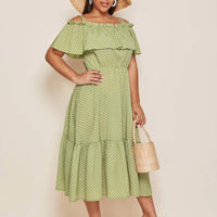 Cold Shoulder Polka Dot Print Ruffle woman Dress suppliers