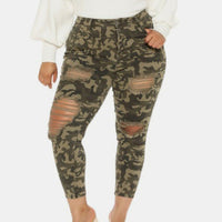 Plus Woman Size Woman Camo Print Ripped Fitted Jeans