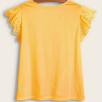 Plus Flutter Sleeve Lace Patchwork Plain lady T-Shirt