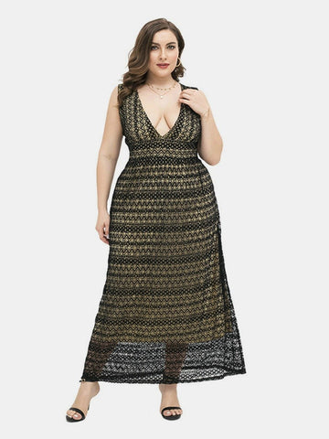 Plus Size Deep V-neck Lace Tank woman Dress