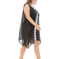 Plus Woman Size Woman Lace Detail Sheer Beachwear Cover-Up