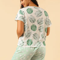Plus Size Leaf Print Top And Polka Dots woman Shorts Loungewear