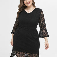 woman Bell Sleeve Lace Plus Size Dress