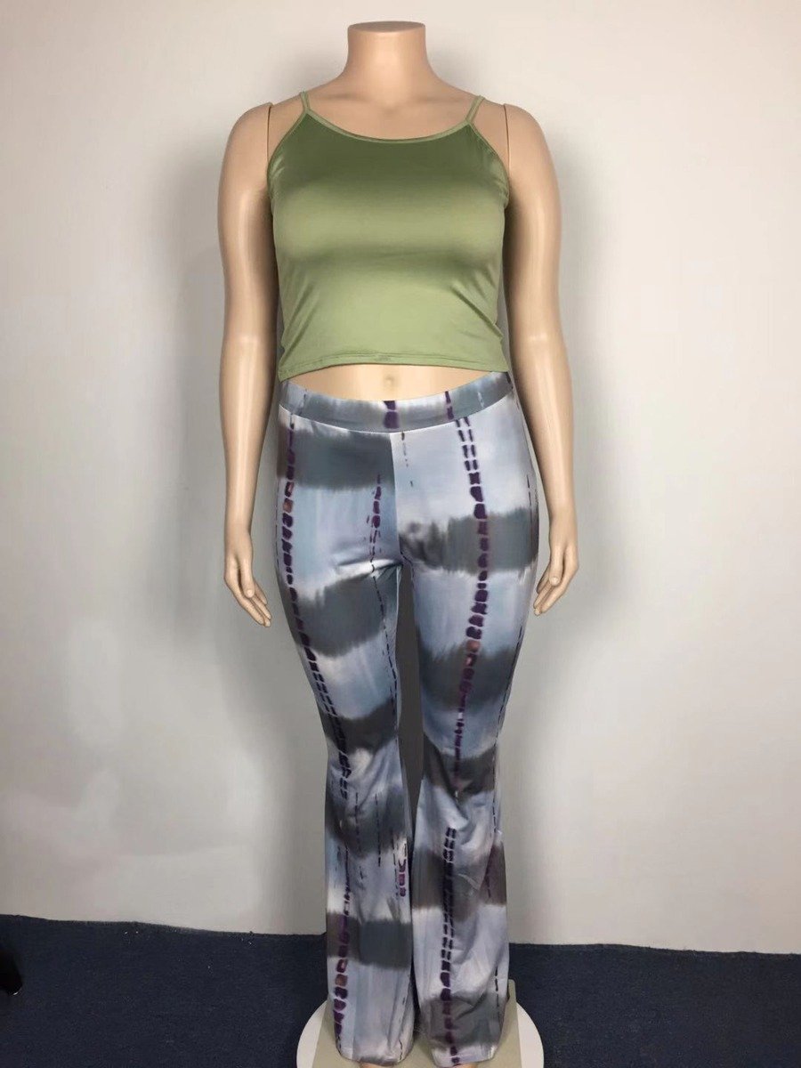 Plus Size woman Solid Camisole Matching Tie-dye Pants Set